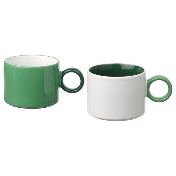 IKEA PIGGÅL Mug white/green 10 oz