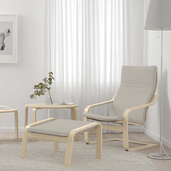IKEA POÄNG Ottoman Birch Veneer/Knisa Light Beige