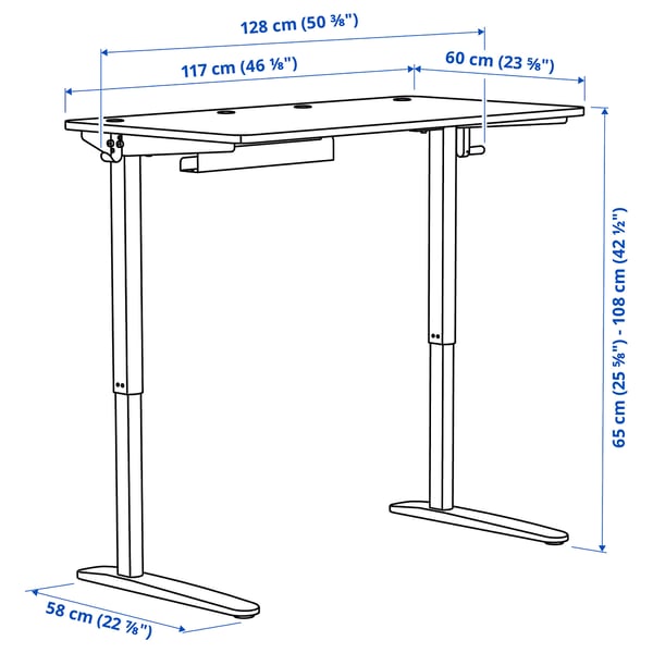 IKEA RELATERA Desk Sit/stand White 46 1/8x23 5/8 "