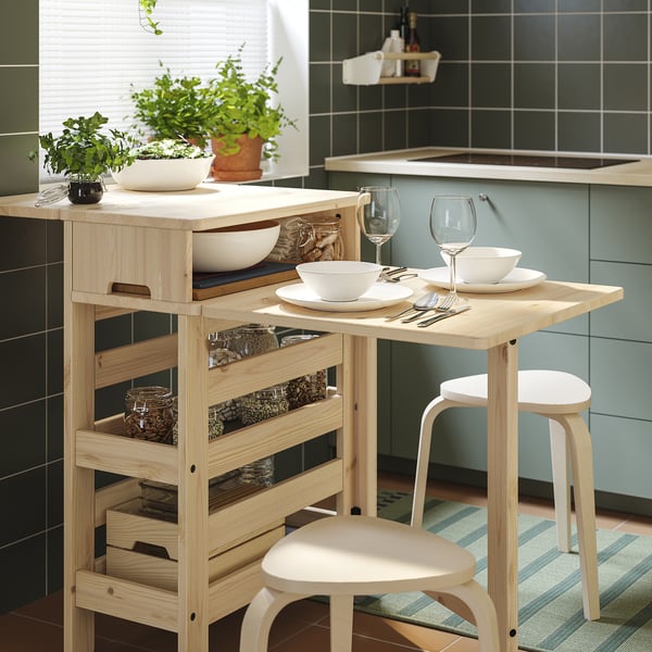 IKEA RESARÖ Mobile Drop-leaf Table W Storage Pine