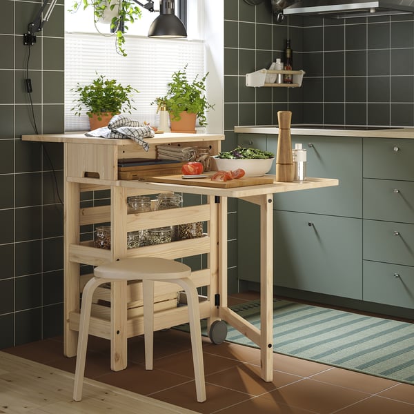 IKEA RESARÖ Mobile Drop-leaf Table W Storage Pine