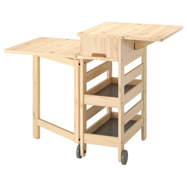 IKEA RESARÖ Mobile drop-leaf table w storage pine