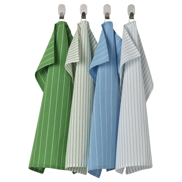 IKEA RINNIG Dish towel green/blue stripe 18x24 "