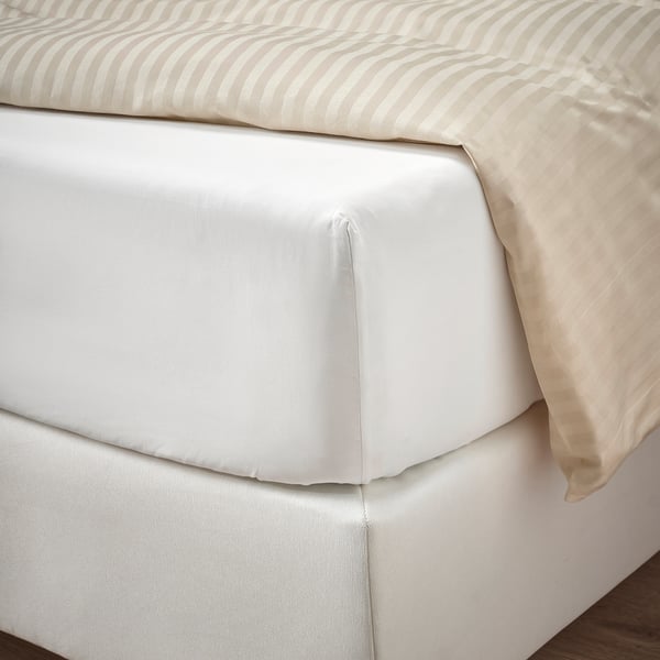 IKEA RÖNNVECKMAL Fitted Sheet White Queen