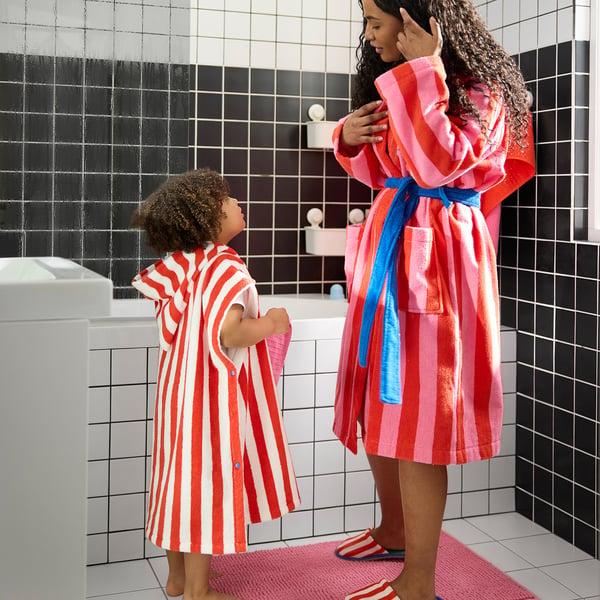 IKEA SKOGSSALLAT Bathrobe Red-pink/stripe S/M