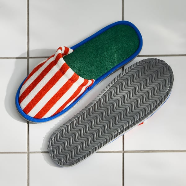 IKEA SKOGSSALLAT Slippers Red/white/stripe S/M