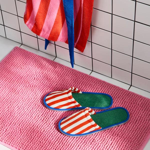 IKEA SKOGSSALLAT Slippers Red/white/stripe S/M