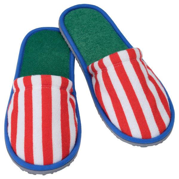 IKEA SKOGSSALLAT Slippers red/white/stripe S/M
