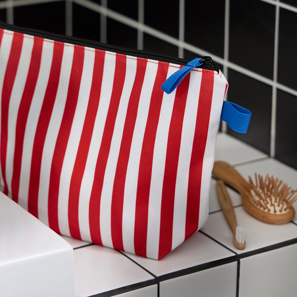 IKEA SKOGSSALLAT Toiletry Bag Red/white/stripe