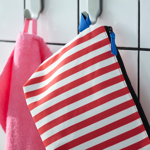 IKEA SKOGSSALLAT Toiletry Bag Red/white/stripe
