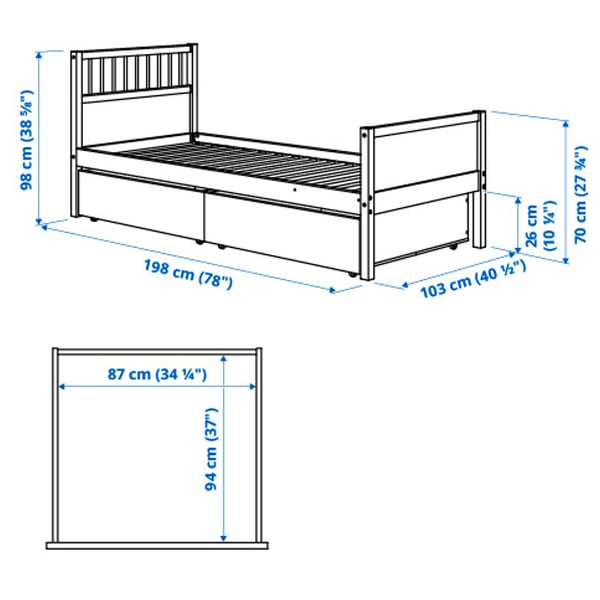 IKEA SMYGA Bed Frame With Storage Light Gray Twin