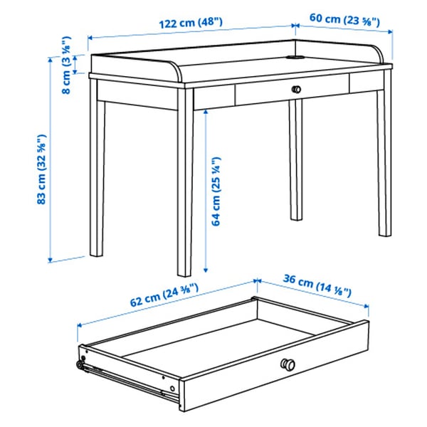 IKEA SMYGA Desk Light Gray 48x23 5/8 "