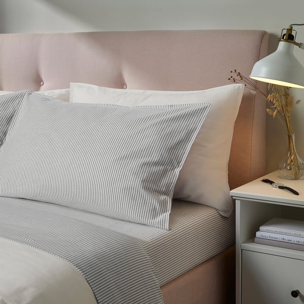 IKEA SOLFIBBLA Sheet Set Gray White/stripe Queen