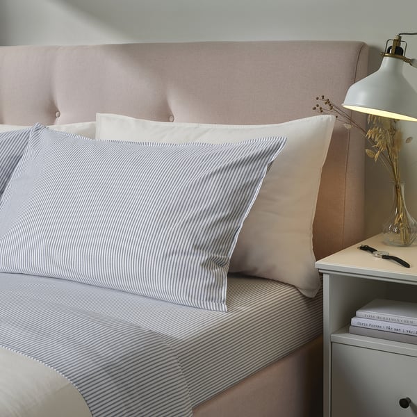 IKEA SOLFIBBLA Sheet Set White Blue/stripe King