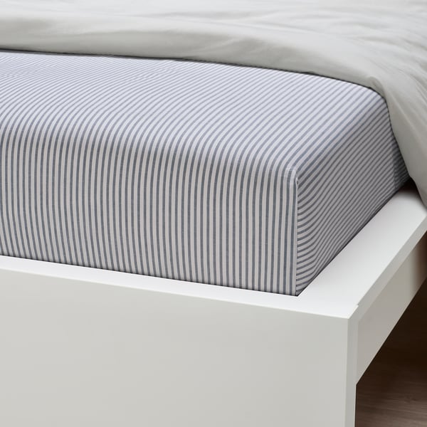 IKEA SOLFIBBLA Sheet Set White Blue/stripe King