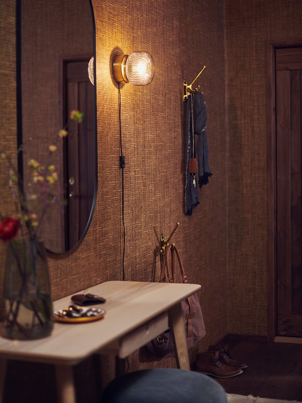 IKEA SOLKLINT Wall Lamp Brass/gray Clear Glass