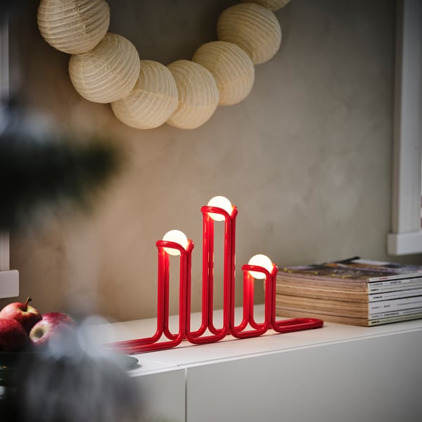 IKEA STRÅLA LED Candelabra Metal Red