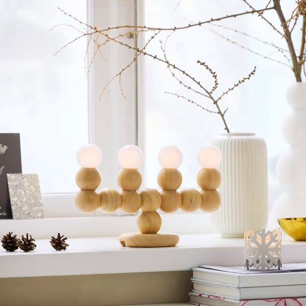 IKEA STRÅLA LED Candelabra Wood Battery Operated