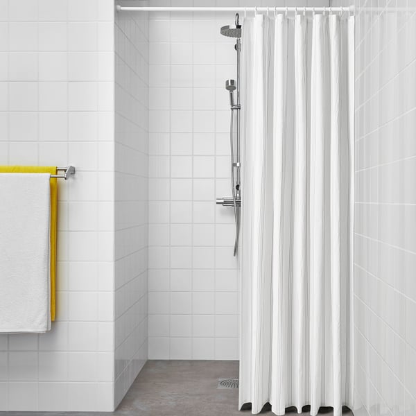 IKEA SVARTSTARR Shower Curtain White/gray 71x71 "