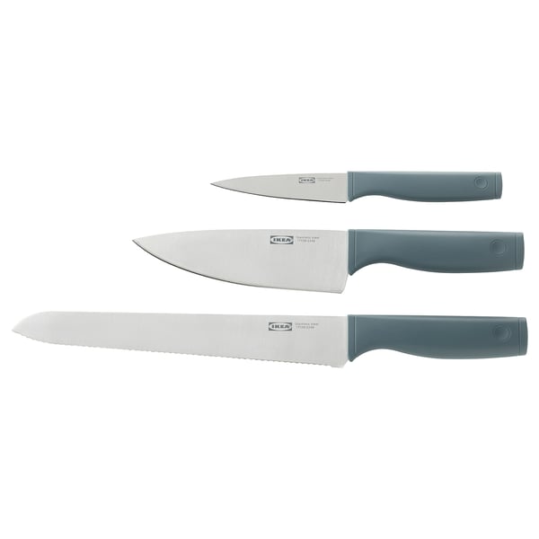 IKEA TIGERBARB 3-piece knife set gray-turquoise