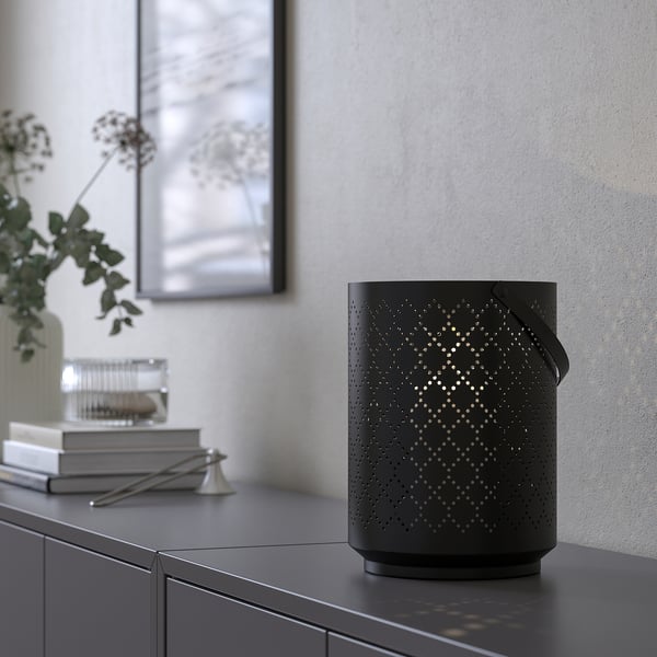 IKEA URSKILJA Lantern For Block Candle Black 8 ¾ "