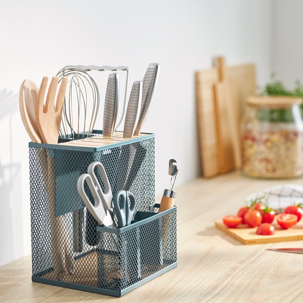 IKEA VIMPELFISK Knife Block Bamboo/gray-turquoise