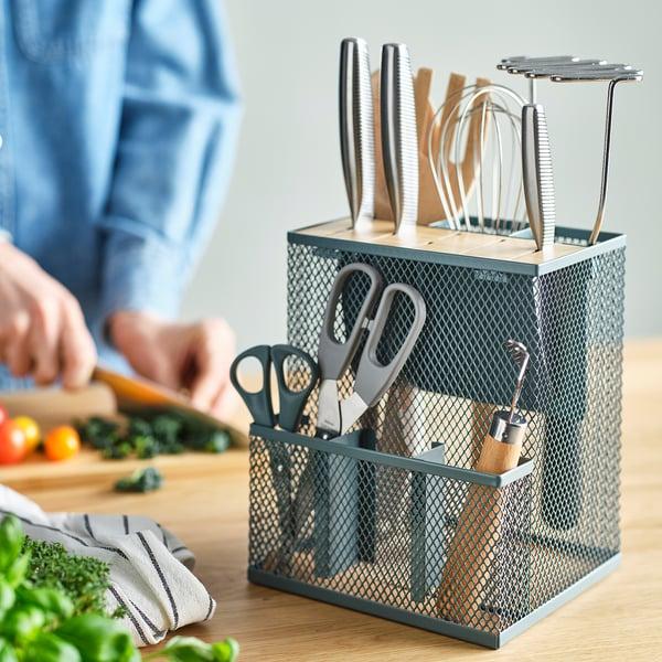 IKEA VIMPELFISK Knife Block Bamboo/gray-turquoise