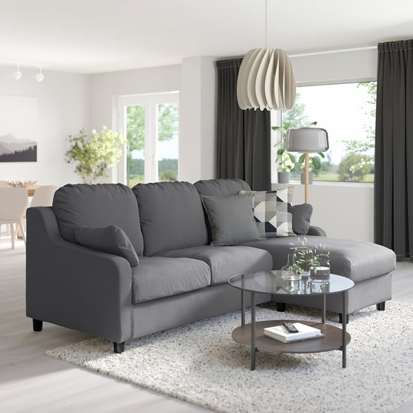 IKEA VINLIDEN Sofa With Chaise Hakebo Dark Gray