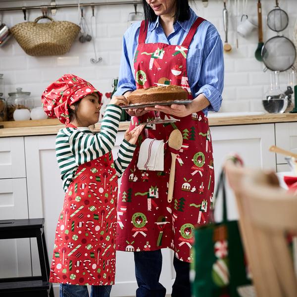 IKEA VINTERFINT Apron Christmas Pattern Red 33x35 "