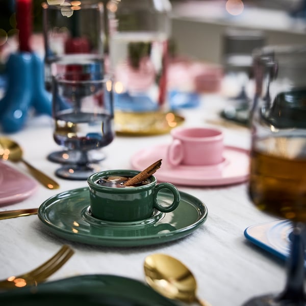 IKEA VINTERFINT Cup And Saucer Dark Green 2 Oz