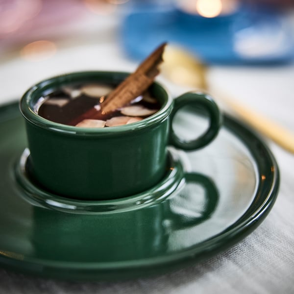 IKEA VINTERFINT Cup And Saucer Dark Green 2 Oz