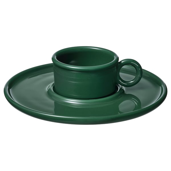 IKEA VINTERFINT Cup and saucer dark green 2 oz
