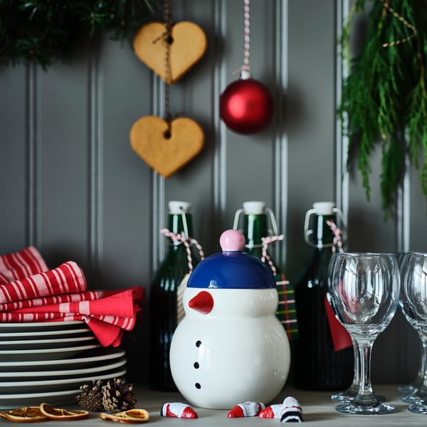 IKEA VINTERFINT Jar With Lid Snowman White 34 Oz