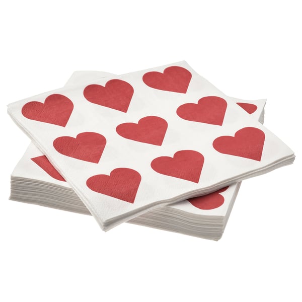 IKEA VINTERFINT Paper napkin heart white/red 13x13 "