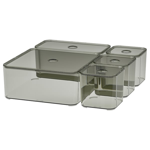 IKEA VISSLAÅN Box with lid set of 5 gray