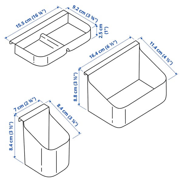 IKEA VISSLAÅN Drawer Organizers Set Of 3 Gray