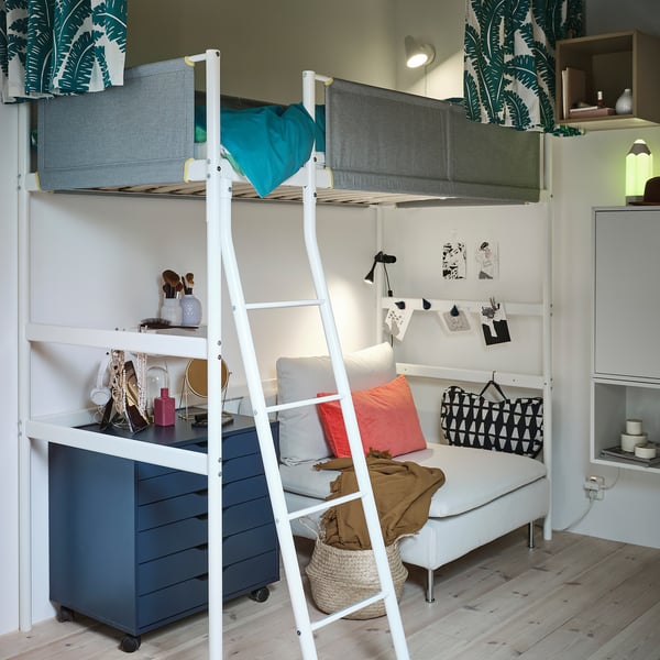 IKEA VITVAL Loft Bed Frame White/light Gray Twin