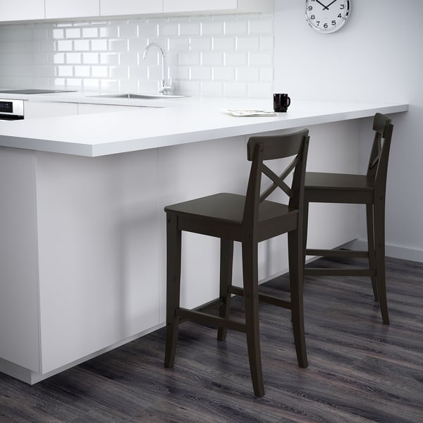 IKEA INGOLF Bar Stool With Backrest Brown-black 24 3/4 "