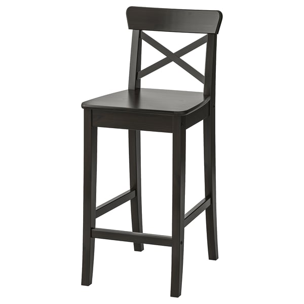 IKEA INGOLF Bar stool with backrest brown-black 24 3/4 "