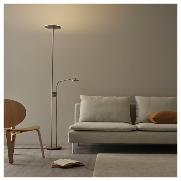 IKEA ISJAKT LED Floor Uplighter/reading Lamp Dimmable/nickel Plated 71 "