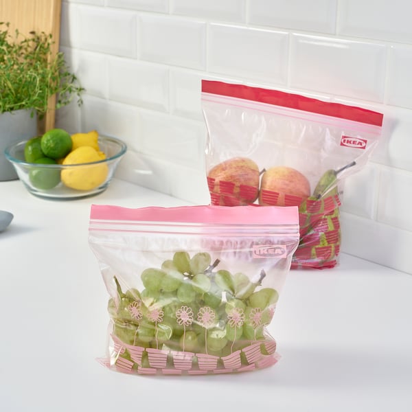 IKEA ISTAD Resealable Bag Patterned Red/pink 3/1 Qt