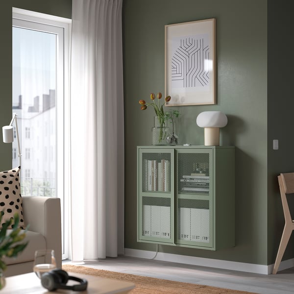 IKEA IVAR Cabinet With Doors Gray-green Mesh 31 1/2x32 5/8 "