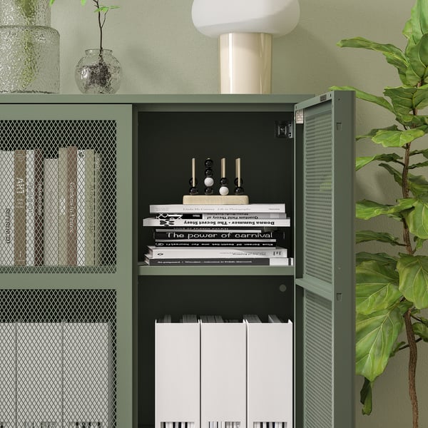 IKEA IVAR Cabinet With Doors Gray-green Mesh 63x11 3/4x32 5/8 "