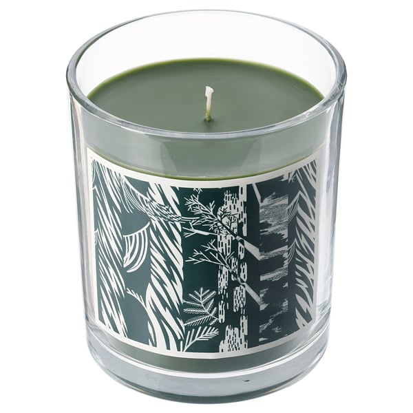 IKEA JÄMTSKOGEN Scented candle in glass cypress & eucalyptus/dark green 45 hr