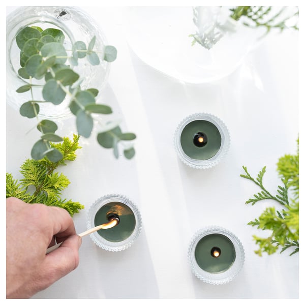IKEA JÄMTSKOGEN Scented Tealight Cypress & Eucalyptus/dark Green 3.5 Hr