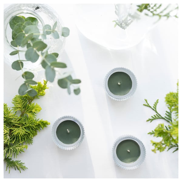 IKEA JÄMTSKOGEN Scented Tealight Cypress & Eucalyptus/dark Green 3.5 Hr