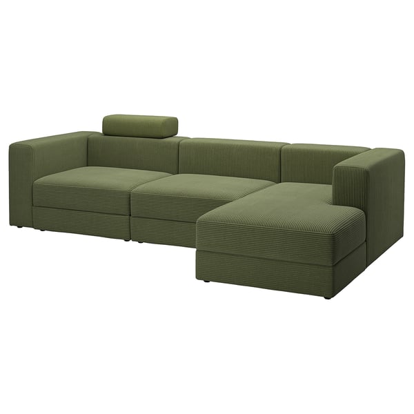 IKEA JÄTTEBO 4-seat mod sofa w chaise right with headrest/Samsala dark yellow-green