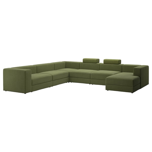 IKEA JÄTTEBO Sectional 6-seat with chaise right with headrests/Samsala dark yellow-green