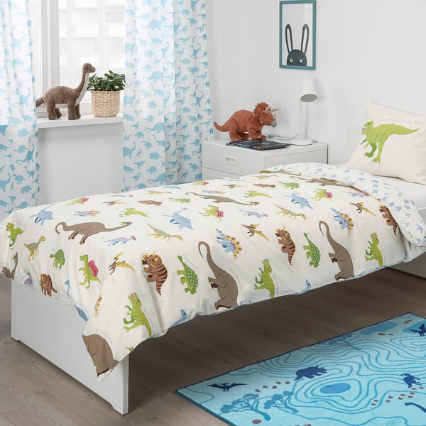 IKEA JÄTTELIK Duvet Cover And Pillowcase(s) Dinosaurs/white Twin