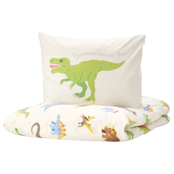 IKEA JÄTTELIK Duvet cover and pillowcase(s) Dinosaurs/white Twin